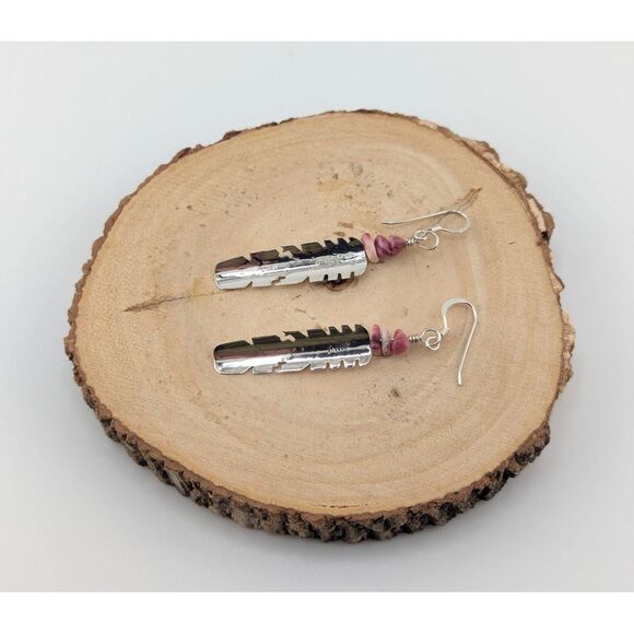 Native American Sterling Silver Dangle Earrings Purple Spiny Oyster Jewelry‎ ** - Picture 10 of 11